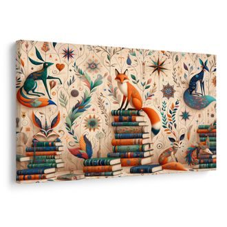 OBRAZ LIŠKY V KNIHOVNĚ - DĚTSKÉ OBRAZY ZVÍŘÁTKA - OBRAZY