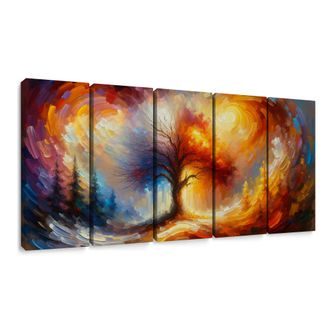 5-DÍLNÝ OBRAZ STROM ŽIVOTA V OHNI - OBRAZY STROMY ŽIVOTA - OBRAZY