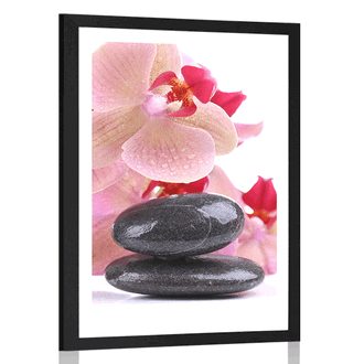 AFFICHE AVEC MONTURE DES PIERRES DE SPA ET UNE ORCHIDÉE - FENG SHUI - AFFICHES