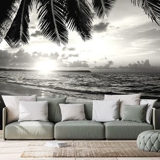 SELF ADHESIVE WALL MURAL BLACK AND WHITE CARIBBEAN BEACH - SELF-ADHESIVE WALLPAPERS - WALLPAPERS