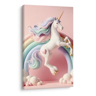 OBRAZ RŮŽOVÝ SVĚT S JEDNOROŽCEM A DUHOU - DĚTSKÉ OBRAZY ZVÍŘÁTKA - OBRAZY
