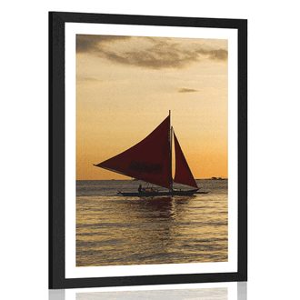Poster with mount beautiful sunset at sea