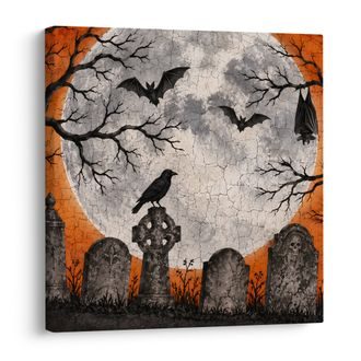 OBRAZ HAVRAN A NETOPÝŘI NAD HROBY - HALLOWEENSKÉ A HOROROVÉ OBRAZY - OBRAZY