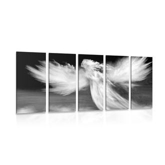 5-PIECE CANVAS PRINT IMAGE OF AN ANGEL IN THE CLOUDS IN BLACK AND WHITE - BLACK AND WHITE PICTURES - PICTURES