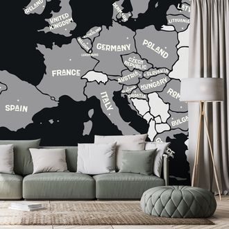 SELF ADHESIVE WALLPAPER BLACK AND WHITE MAP WITH THE NAMES OF EU COUNTRIES - SELF-ADHESIVE WALLPAPERS - WALLPAPERS