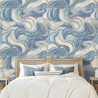 SAMOLEPÍCÍ FOTOTAPETA MODRÉ VLNY V POHYBU - VZOROVANÉ TAPETY - TAPETY