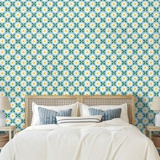 SAMOLEPÍCÍ TAPETA BAREVNÉ KVÍTKY NA TYRKYSOVÉM POZADÍ - VZOROVANÉ TAPETY - TAPETY