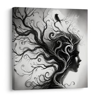 WANDBILD FANTASIEVOLLE FRAU UND BAUM DES LEBENS - BILDER BÄUME DES LEBENS - BILDER