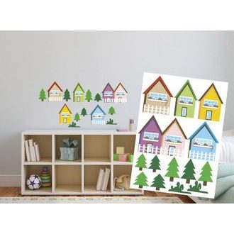 DECORATIVE WALL STICKERS BRIGHTLY COLORED HOUSES - FOR CHILDREN - STICKERS