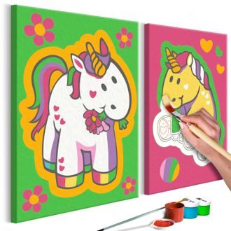 Platno za samostojno slikanje - Unicorns (Green & Pink)