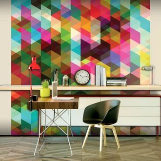 Photo wallpaper with colourful geometric pattern