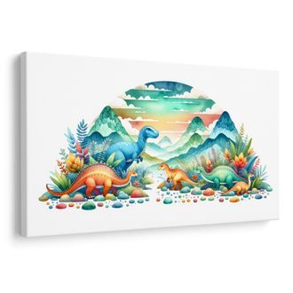 OBRAZ BAREVNÍ DINOSAUŘI V HORÁCH - DĚTSKÉ OBRAZY ZVÍŘÁTKA - OBRAZY