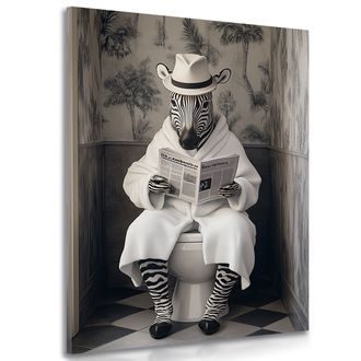 WANDBILD ZEBRA MIT EINER ZEITUNG AUF DEM KLO - WANDBILDER ZEBRAS UND GIRAFFEN - BILDER