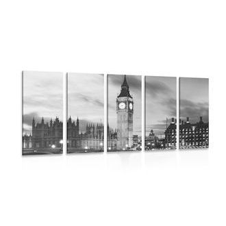 5-teiliges Wandbild Big Ben in London in Schwarz-Weiß