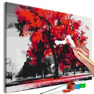 Picture painting by numbers red expressive tree
