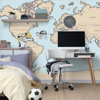 WALLPAPER WORLD MAP WITH A BEIGE BORDER - WALLPAPERS MAPS - WALLPAPERS