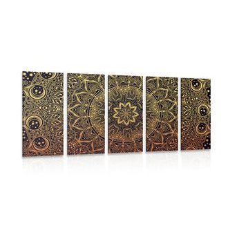 5-TEILIGES WANDBILD GOLDENES ORIENTALISCHES MANDALA - BILDER MIT FENG SHUI-MOTIVEN - BILDER