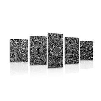 5-DÍLNÝ OBRAZ ORIENTÁLNÍ MANDALA V ČERNOBÍLÉM PROVEDENÍ - ČERNOBÍLÉ OBRAZY - OBRAZY