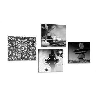 SET OBRAZŮ HARMONIE FENG SHUI V ČERNOBÍLÉM PROVEDENÍ - SESTAVY OBRAZŮ - OBRAZY