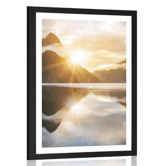 Poster cu passepartout răsărit de soare frumos în Noua Zeelandă