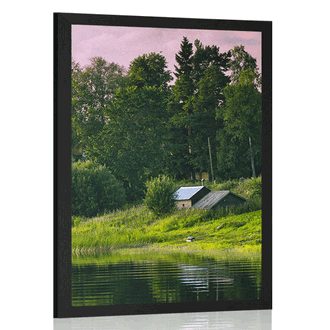 AFFICHE MAISONS DE CONTE DE FÉES AU BORD D'UNE RIVIÈRE - NATURE - AFFICHES