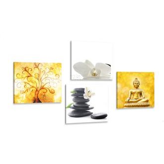 BILDER-SET FENG SHUI IN WEISS UND GELB - BILDERSETS - BILDER