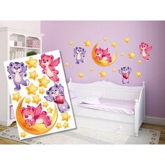 ADESIVI MURALI DECORATIVI ORSACCHIOTTI ROSA E VIOLA - PER BAMBINI - ADESIVI