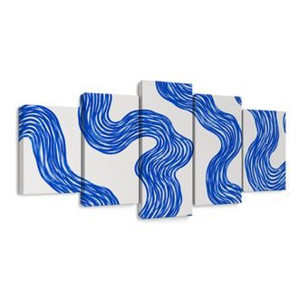 TABLEAU EN 5 PARTIES – LIGNES ONDULÉES BLEUES - IMAGES FORMES ABSTRAITES - TABLEAUX