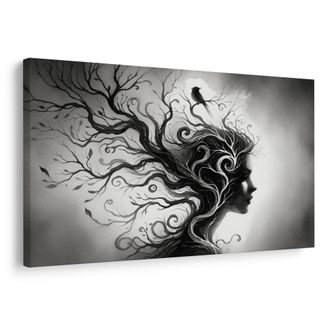 WANDBILD SCHWARZWEISS-PORTRÄT MIT BAUM DES LEBENS - BILDER BÄUME DES LEBENS - BILDER