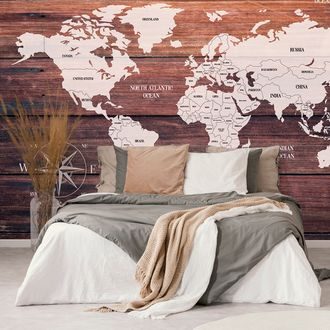 SELF ADHESIVE WALLPAPER DECENT MAP WITH A WOODEN BACKGROUND - SELF-ADHESIVE WALLPAPERS - WALLPAPERS