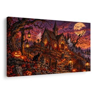 OBRAZ STRAŠIDELNÝ KOSTEL POD ÚPLŇKEM - HALLOWEENSKÉ A HOROROVÉ OBRAZY - OBRAZY