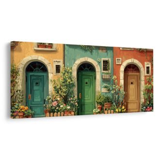 OBRAZ ROMANTICKÉ DVEŘE A KVĚTINY - BAREVNÉ DOMY - PICTURES