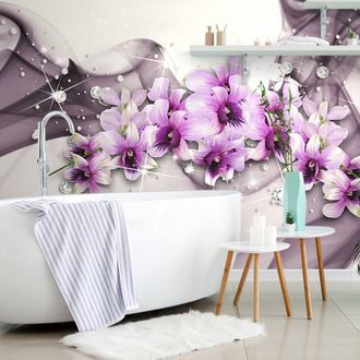 Samolepilna tapeta vijolični cvetovi na abstraktnem ozadju