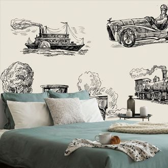 WALLPAPER MEANS OF TRANSPORT IN A RETRO DESIGN - WALLPAPERS VINTAGE AND RETRO - WALLPAPERS