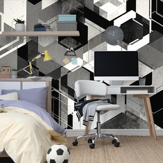 SAMOLEPÍCÍ TAPETA GEOMETRIE V ČERNOBÍLÉM PROVEDENÍ - TAPETY - TOTÁLNÍ VÝPRODEJ 🔥
