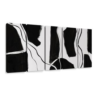 TABLEAU EN 5 PARTIES – LIGNES ABSTRAITES EN NOIR ET BLANC - IMAGES FORMES ABSTRAITES - TABLEAUX