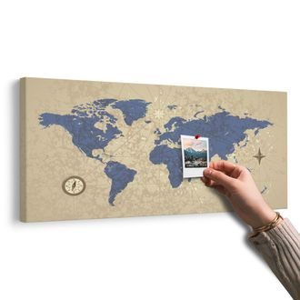 OBRAZ NA KORKU MAPA SVĚTA S KOMPASEM V RETRO STYLU - OBRAZY NA KORKU - OBRAZY