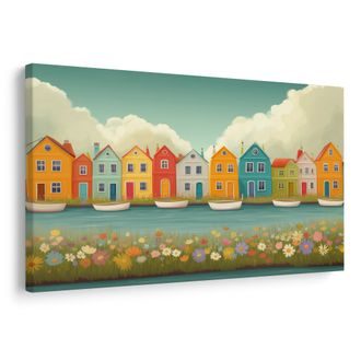 OBRAZ BAREVNÁ ŘADA DOMKŮ U ŘEKY - BAREVNÉ DOMY - OBRAZY