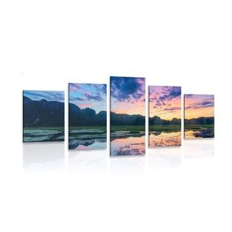 5-DÍLNÝ OBRAZ ROMANTICKÝ ZÁPAD SLUNCE V HORÁCH - OBRAZY PŘÍRODY A KRAJINY - OBRAZY