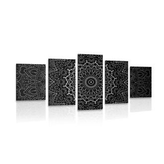 5-DÍLNÝ OBRAZ VINTAGE MANDALA V INDICKÉM STYLU V ČERNOBÍLÉM PROVEDENÍ - ČERNOBÍLÉ OBRAZY - OBRAZY