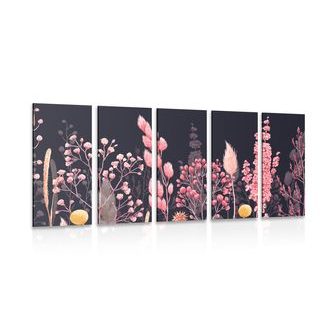 5-PIECE CANVAS PRINT VARIATIONS OF GRASS IN PINK - STILL LIFE PICTURES - PICTURES