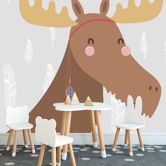 SELF ADHESIVE WALLPAPER CUTE REINDEER WITH INDIAN FEATHERS - SELF-ADHESIVE WALLPAPERS - WALLPAPERS