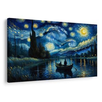 OBRAZ LOĎKA POD NOČNÍ OBLOHOU - OBRAZY PŘÍRODY A KRAJINY - OBRAZY