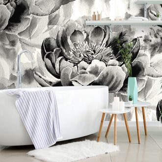 SELF ADHESIVE WALLPAPER PEONIES IN BLACK AND WHITE - SELF-ADHESIVE WALLPAPERS - WALLPAPERS