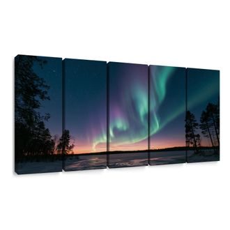 5-DÍLNÝ OBRAZ POLÁRNÍ ZÁŘE NAD JEZEREM - IMAGES OF AURORA BOREALIS - PICTURES