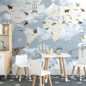 SELF ADHESIVE WALLPAPER BEAUTIFUL CHILDREN'S MAP WITH ANIMALS - SELF-ADHESIVE WALLPAPERS - WALLPAPERS