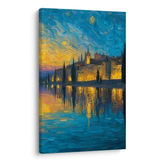 WANDBILD RUHIGE NACHT AM WASSER - BILDER VON STÄDTEN - BILDER