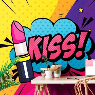 SELF ADHESIVE WALLPAPER POP ART LIPSTICK - KISS! - SELF-ADHESIVE WALLPAPERS - WALLPAPERS