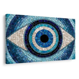 TABLEAU SUR TOILE – MOSAÏQUE BLEUE D’UN ŒIL - TABLEAUX PAR THÈME - TABLEAUX