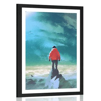 AFFICHE AVEC MONTURE L'HOMME DU SOMMET DE LA MONTAGNE - PERSONNES - AFFICHES